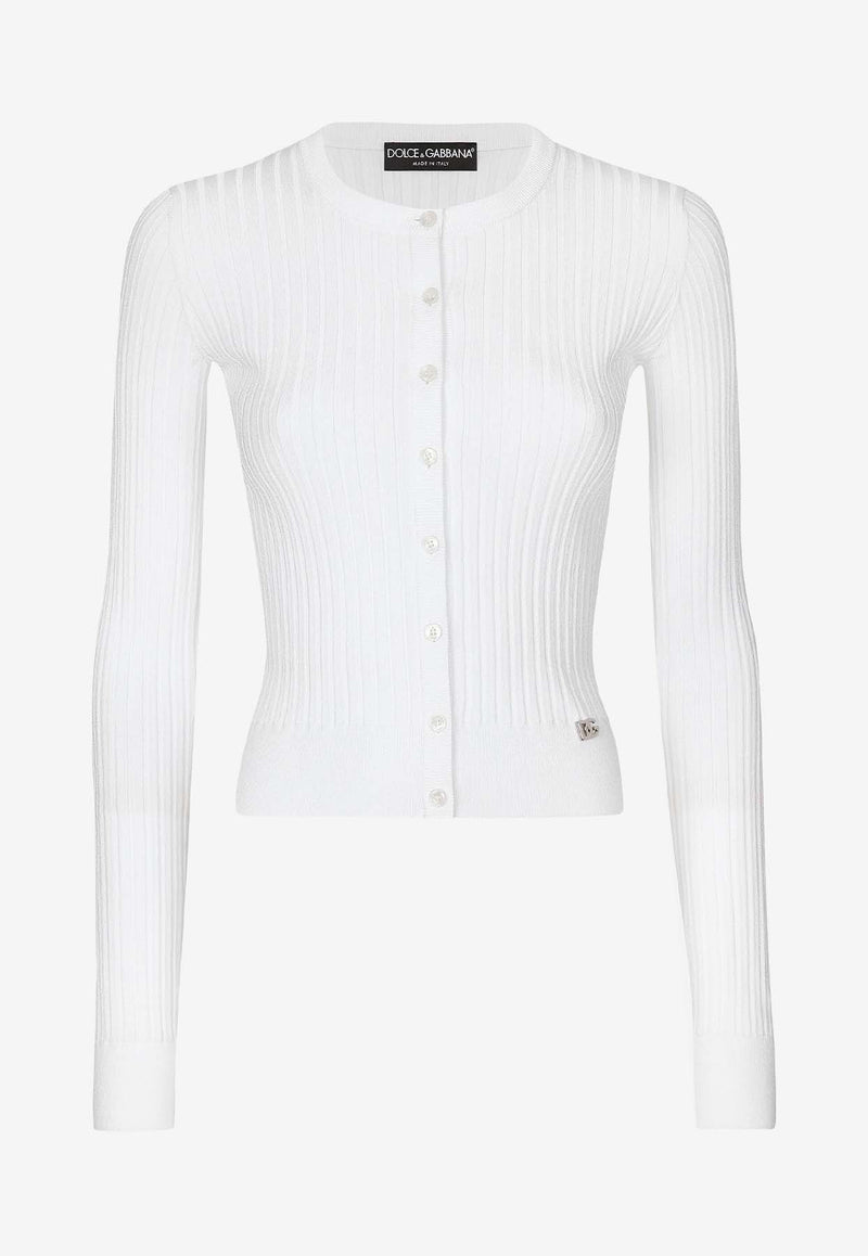 Dolce 
Gabbana Ribbed DG Logo Cardigan FXV24T JFMDH W0800 White