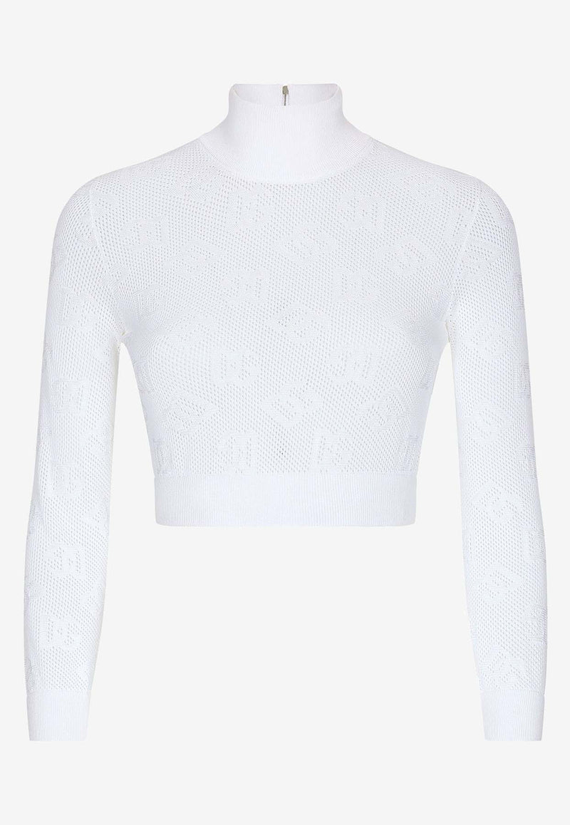 Dolce 
Gabbana DG Logo Crop Knit Top FXW09T JFMAL W0111 White