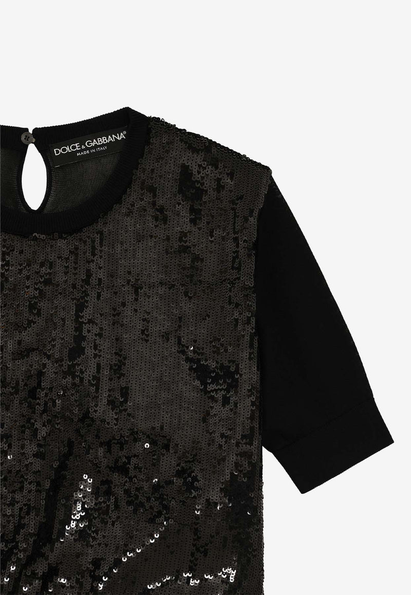 Dolce 
Gabbana Sequin-Embellished Short-Sleeved Top FXX01T JAIQ0 N0000