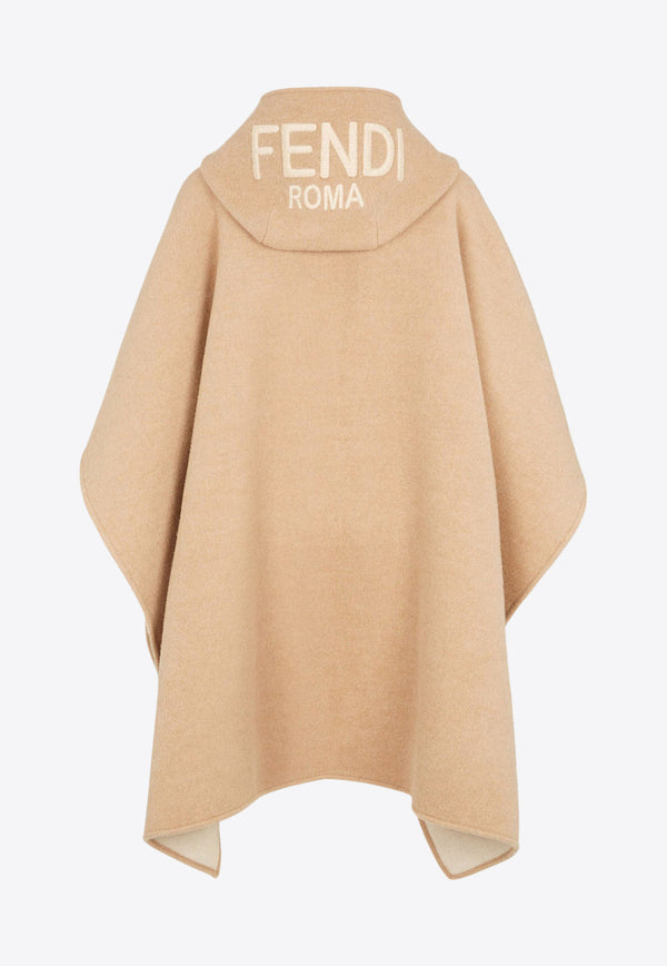 Fendi Logo Embroidered Wool Poncho  Beige FXX778ASG1_F15W8