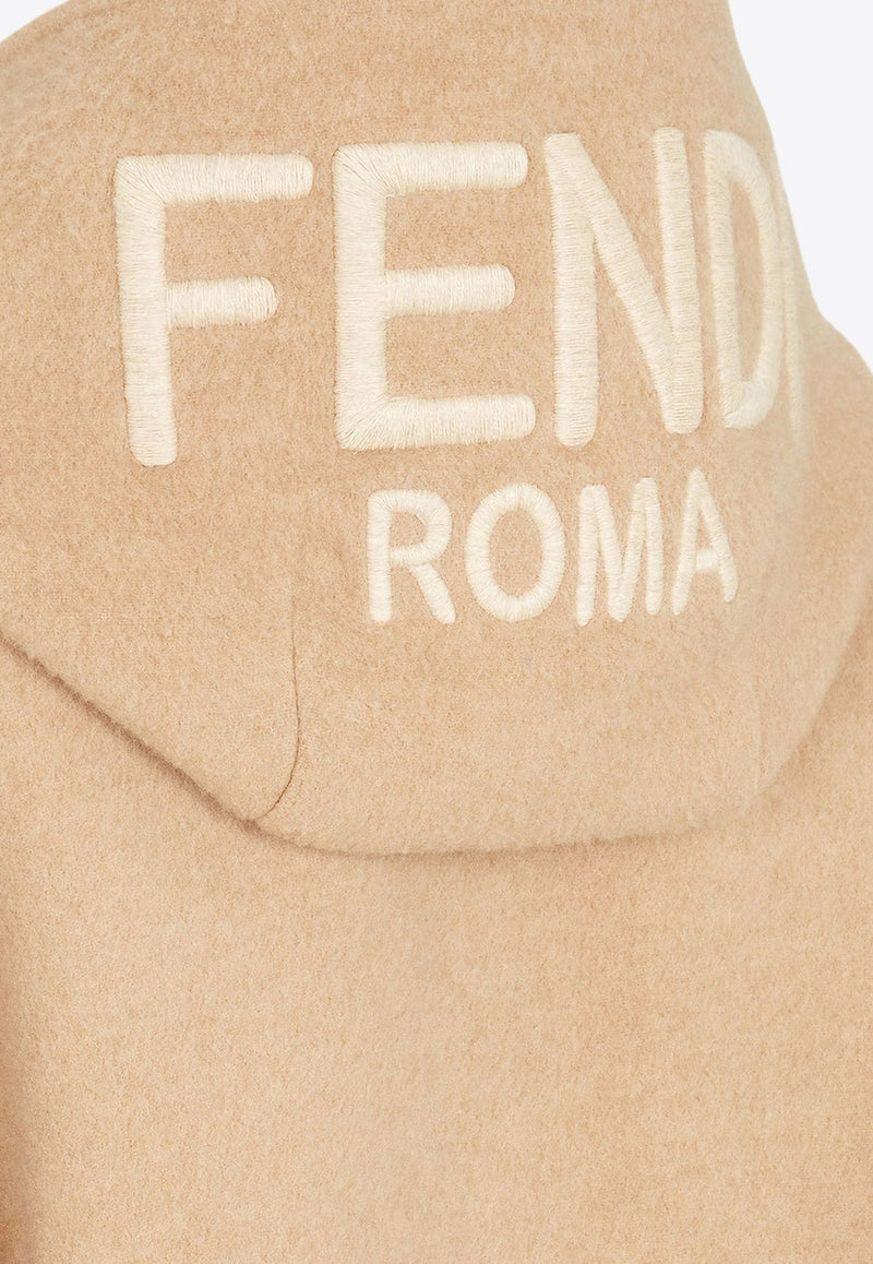 Fendi Logo Embroidered Wool Poncho  Beige FXX778ASG1_F15W8