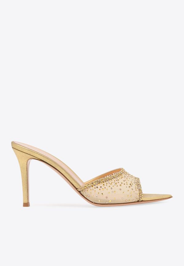 Gianvito Rossi Rania 85 Crystal-Embellished Mules G15040 85RIC BORMENU ORGANZA MEKONG NUDE Gold