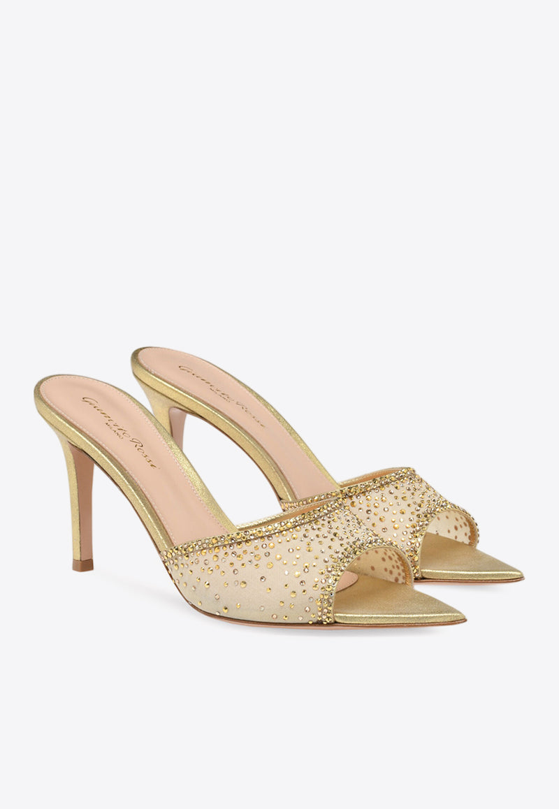 Gianvito Rossi Rania 85 Crystal-Embellished Mules G15040 85RIC BORMENU ORGANZA MEKONG NUDE Gold