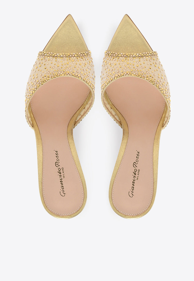 Gianvito Rossi Rania 85 Crystal-Embellished Mules G15040 85RIC BORMENU ORGANZA MEKONG NUDE Gold