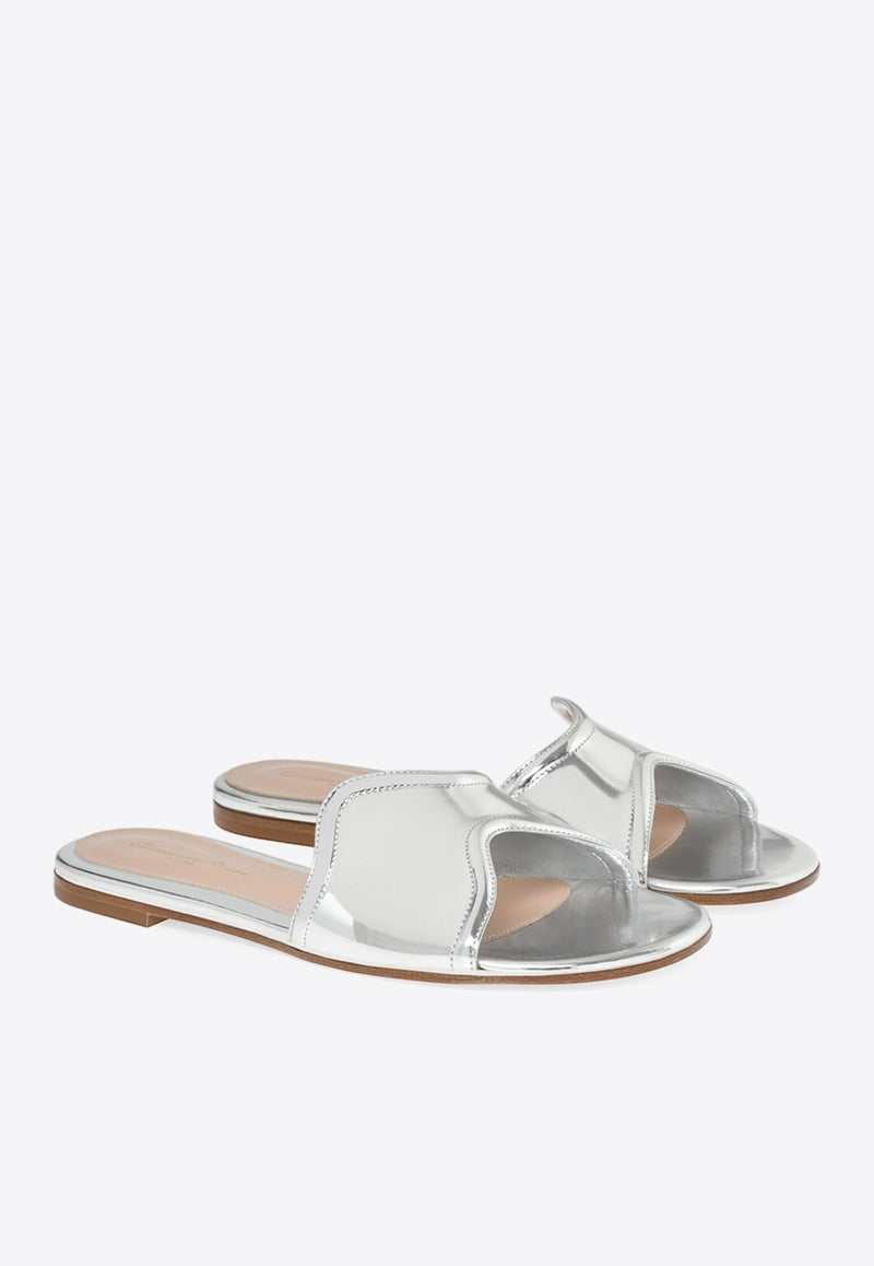 Gianvito Rossi Lucrezia Metallic-Leather Slides G15060 05CUO METARGE METAL SILVER