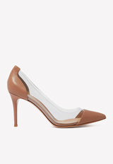 Gianvito Rossi Plexi 85 Pointed Pumps in Patent Leather Nude G20938 85RIC VPLPRTR PLEXI PRALINE TRASP