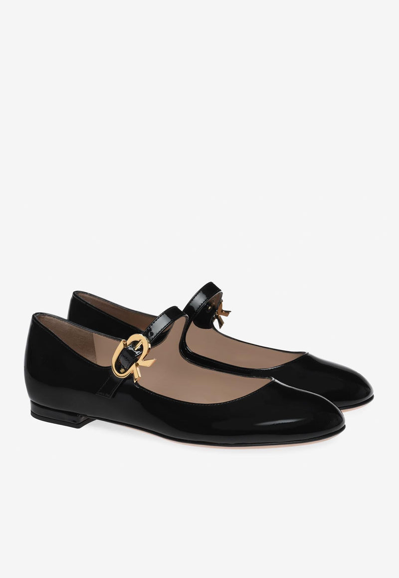 Gianvito Rossi Mary Ribbon Patent Leather Flats Black G22164 05CUO VERNERO PATENT BLACK