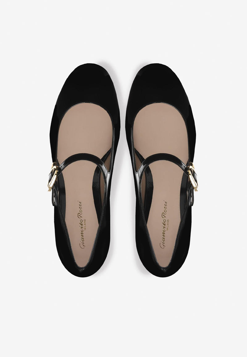 Gianvito Rossi Mary Ribbon Patent Leather Flats Black G22164 05CUO VERNERO PATENT BLACK