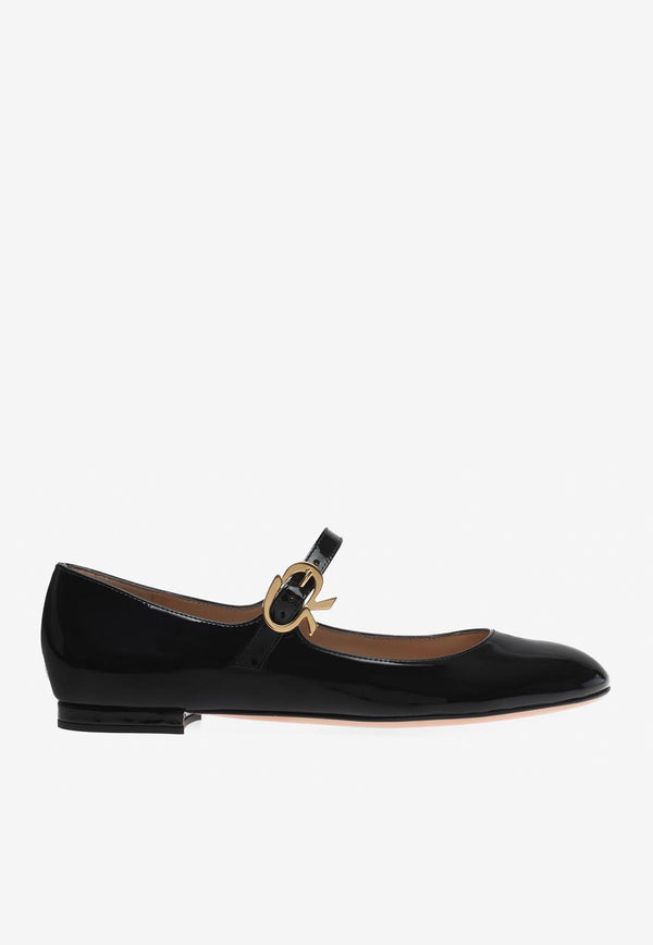 Gianvito Rossi Mary Ribbon Patent Leather Flats Black G22164 05CUO VERNERO PATENT BLACK