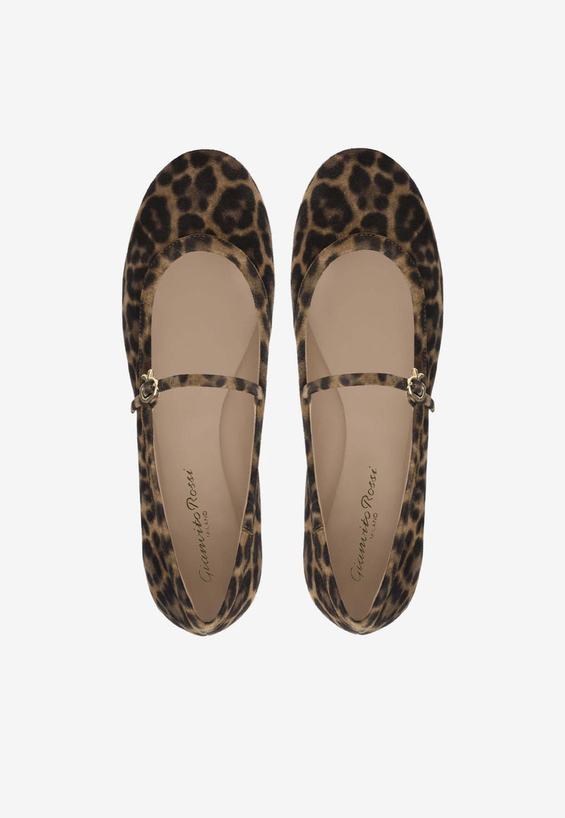 Gianvito Rossi Carla Leopard-Print Ballerina Flats G22223 05GOM CMDALLP LEOPARD PRINT ALMOND LE