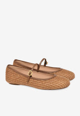 Gianvito Rossi Carla Raffia Ballet Flats G22223 05GOM MBNCUCU MARBELLA LAMB CUOIO CUOIO