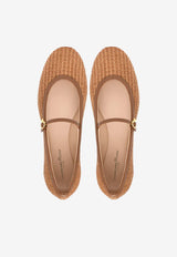 Gianvito Rossi Carla Raffia Ballet Flats G22223 05GOM MBNCUCU MARBELLA LAMB CUOIO CUOIO