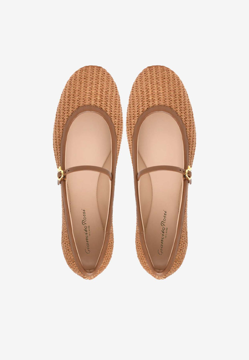 Gianvito Rossi Carla Raffia Ballet Flats G22223 05GOM MBNCUCU MARBELLA LAMB CUOIO CUOIO