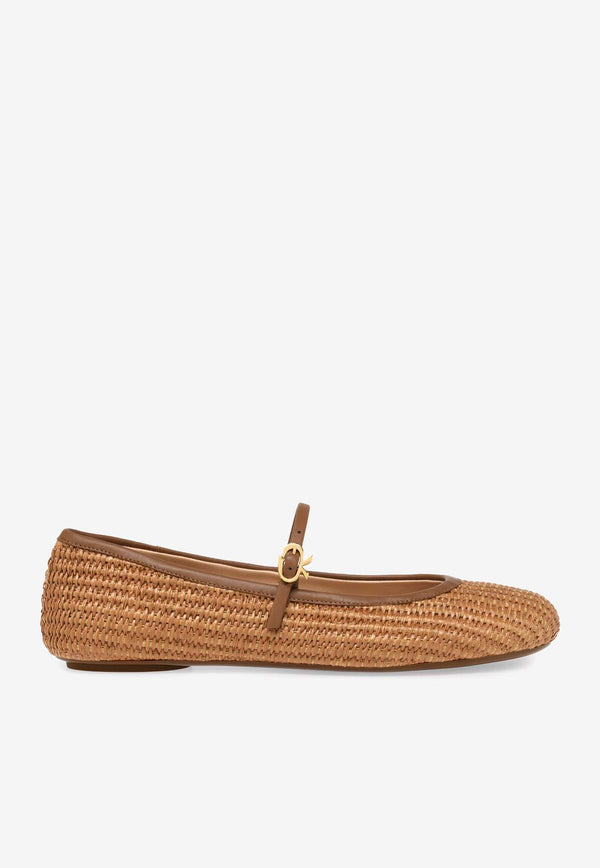 Gianvito Rossi Carla Raffia Ballet Flats G22223 05GOM MBNCUCU MARBELLA LAMB CUOIO CUOIO