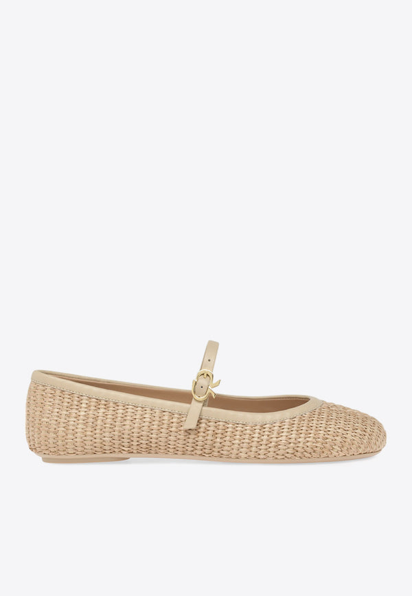 Gianvito Rossi Carla Raffia Ballet Flats G22223 05GOM MBNNASD MARBELLA NATURALE SAND Beige