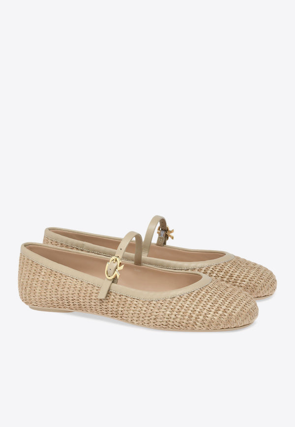 Gianvito Rossi Carla Raffia Ballet Flats G22223 05GOM MBNNASD MARBELLA NATURALE SAND Beige