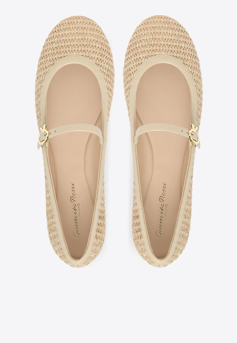 Gianvito Rossi Carla Raffia Ballet Flats G22223 05GOM MBNNASD MARBELLA NATURALE SAND Beige