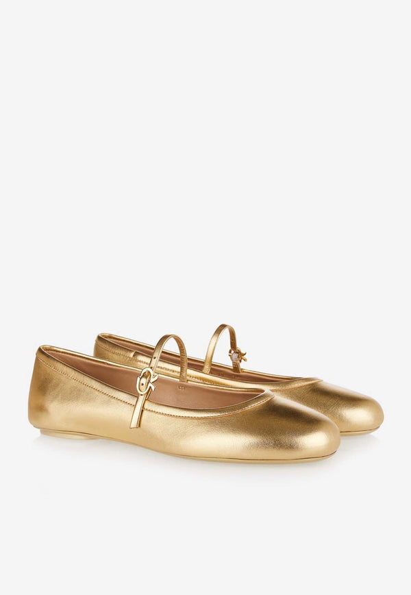 Gianvito Rossi Carla Ballet Flats in Metallic Leather G22223 05GOM NSWMEKO LAMB SILK WASHED MEKONG