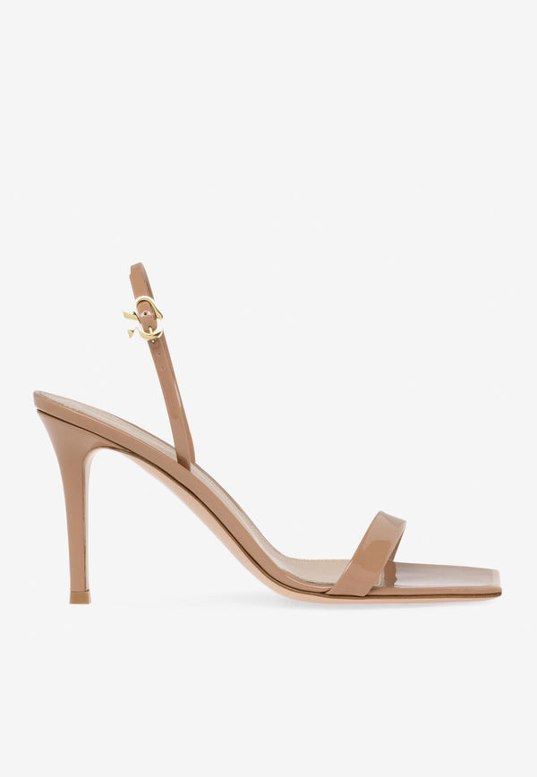 Gianvito Rossi Ribbon 85 Calf Leather Sandals Nude G32201 85RIC VERPRAL PATENT PRALINE