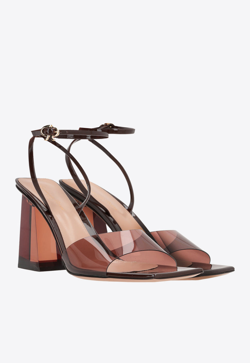 Gianvito Rossi Cosmic 85 Metallic-Leather Sandals G32208 85PLX GSVBROB PATENT BROWN BROWN