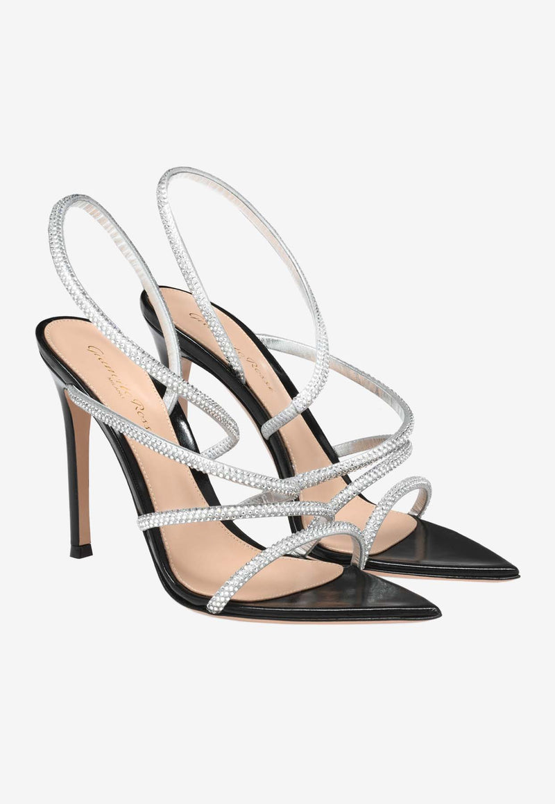 Gianvito Rossi Ettie 105 Crystal Embellished Sandals G32439 15RIC BNUARNE NUIT SILVER BLACK