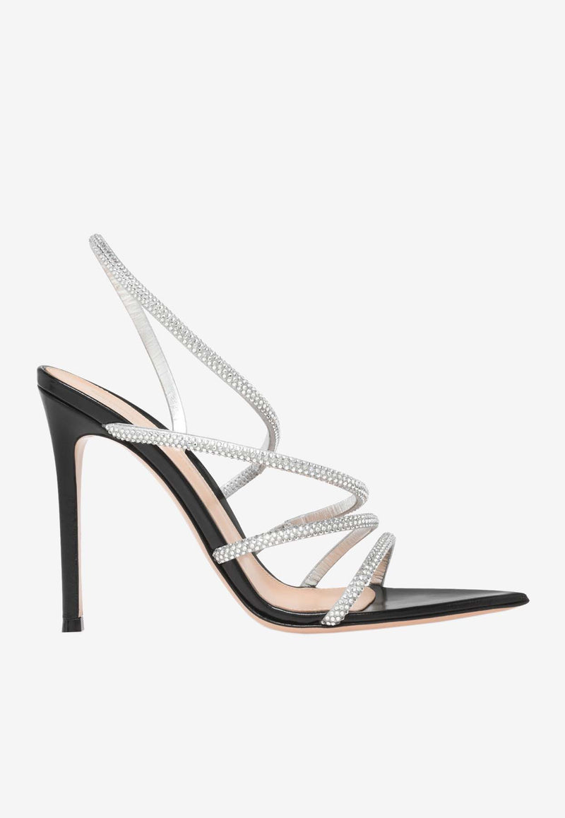 Gianvito Rossi Ettie 105 Crystal Embellished Sandals G32439 15RIC BNUARNE NUIT SILVER BLACK