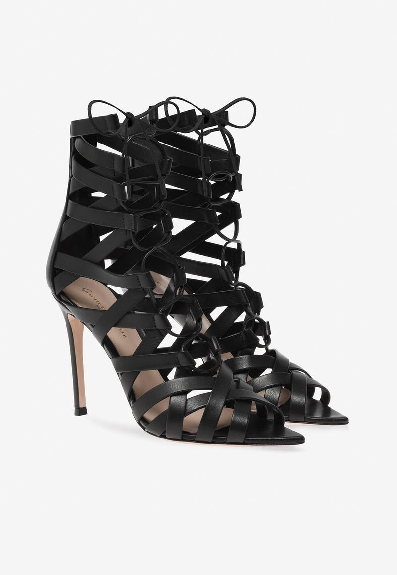 Gianvito Rossi Catherine 105 Caged Ankle Boots in Nappa Leather G50635 15RIC NAPNERO LAMB BLACK