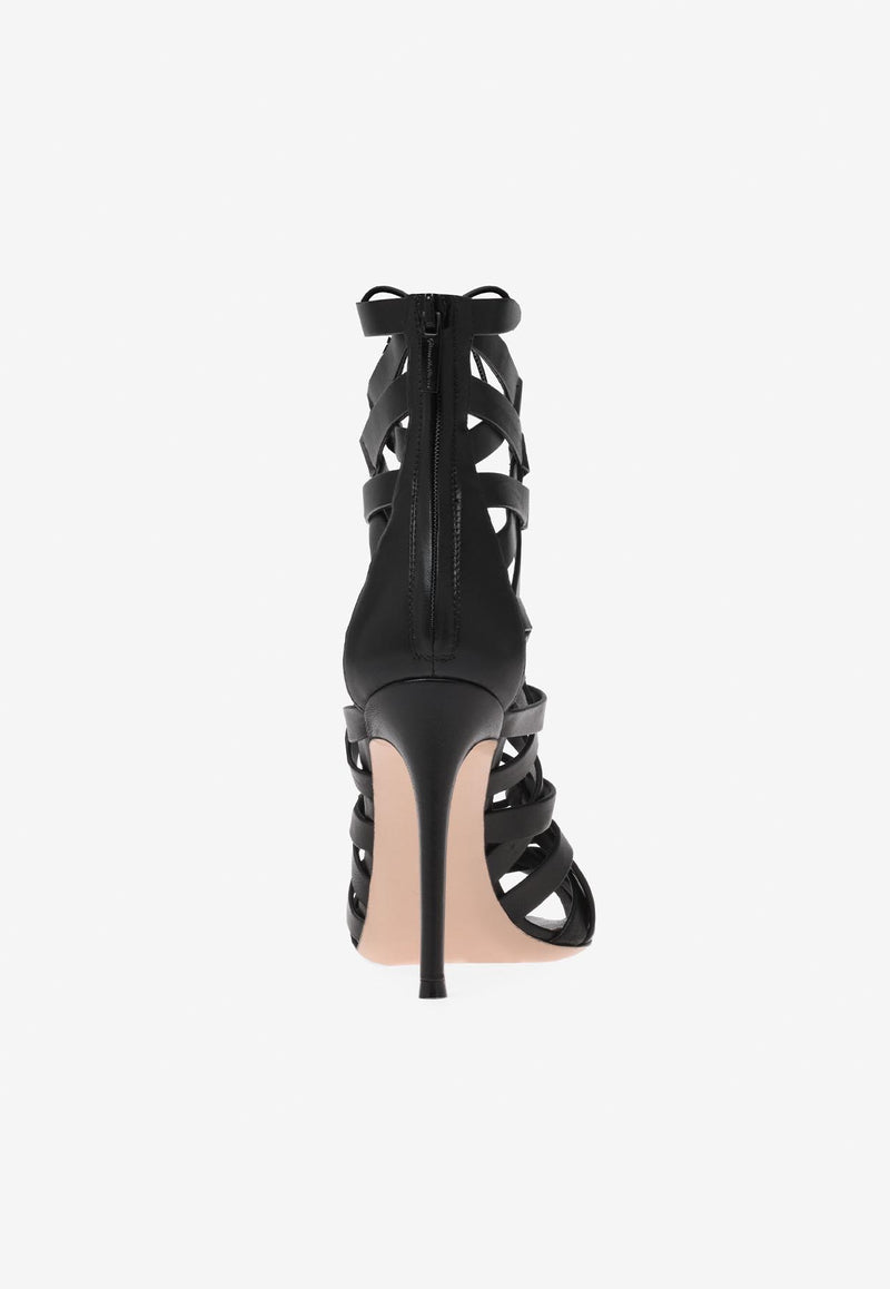 Gianvito Rossi Catherine 105 Caged Ankle Boots in Nappa Leather G50635 15RIC NAPNERO LAMB BLACK