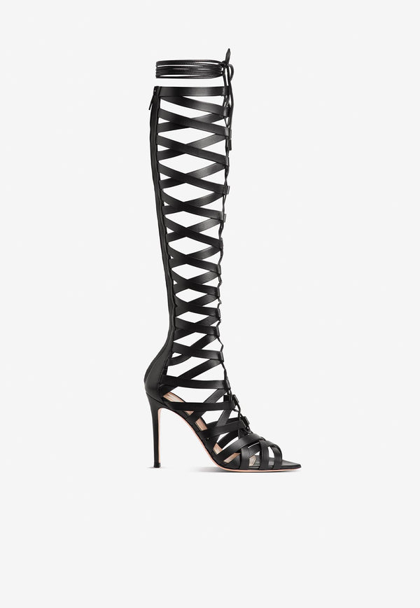 Gianvito Rossi Catherine 105 Knee-High Gladiator Boots G50636 15RIC NAPNERO LAMB BLACK