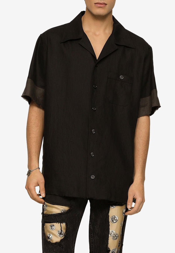 Dolce 
Gabbana Linen Short-Sleeved Shirt Black G5KS5T FU4IX N0000