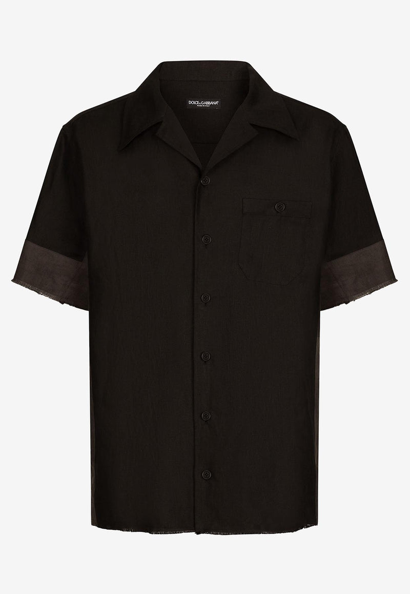 Dolce 
Gabbana Linen Short-Sleeved Shirt Black G5KS5T FU4IX N0000