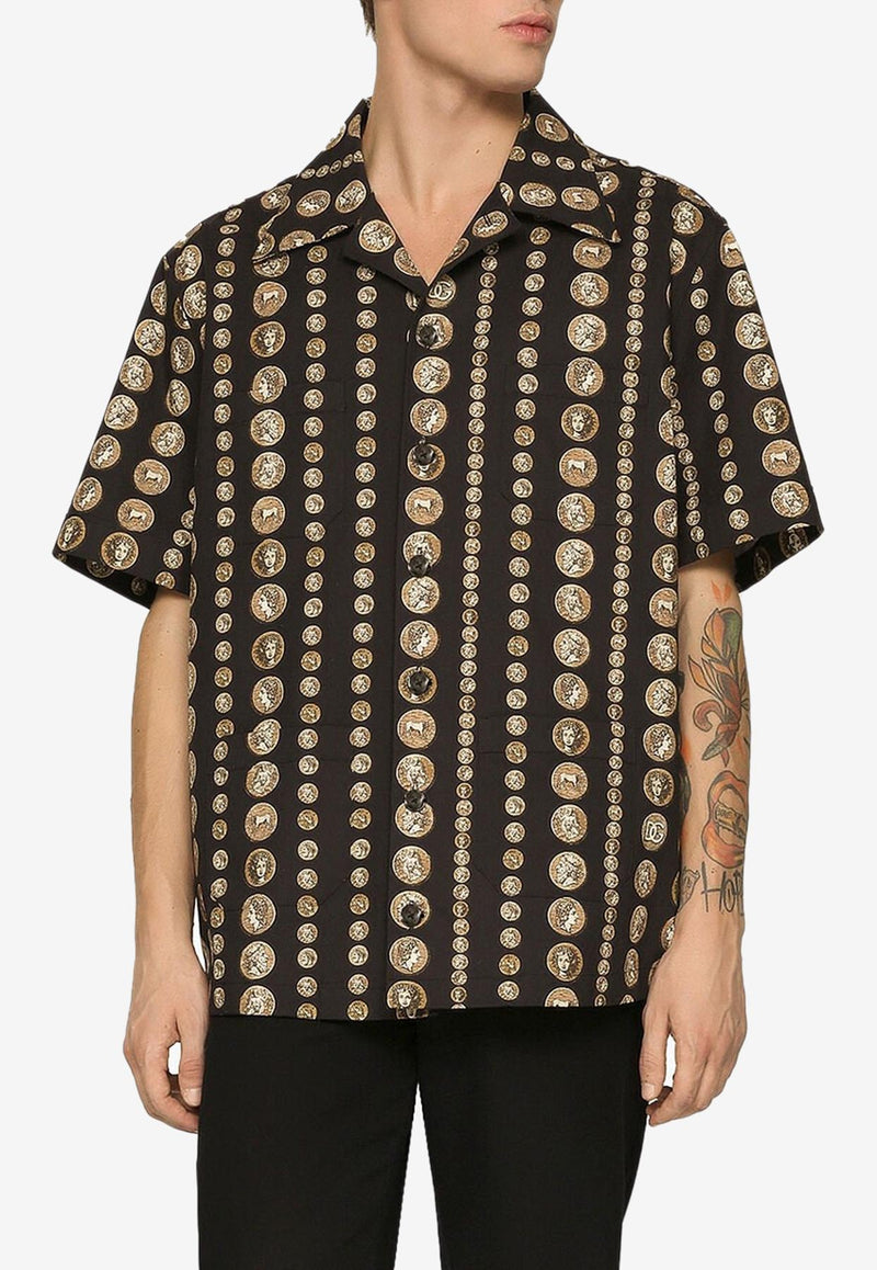 Dolce 
Gabbana Coin-Print Poplin Shirt Brown G5LD1T FSFMU HN4PG