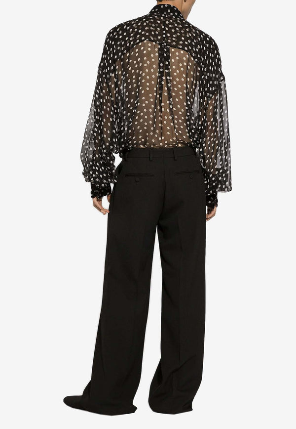 Dolce 
Gabbana Super-Oversize Polka Dot Chiffon Shirt Black G5LU6T HS1KD HNBDW