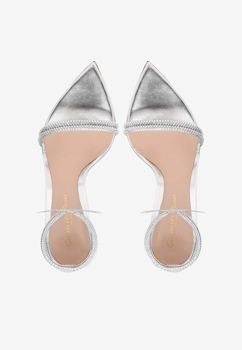 Gianvito Rossi Montecarlo 105 Crystal-Embellished Sandals G61408 15RIC BNSARAR LAMB SILK SILVER SILVER