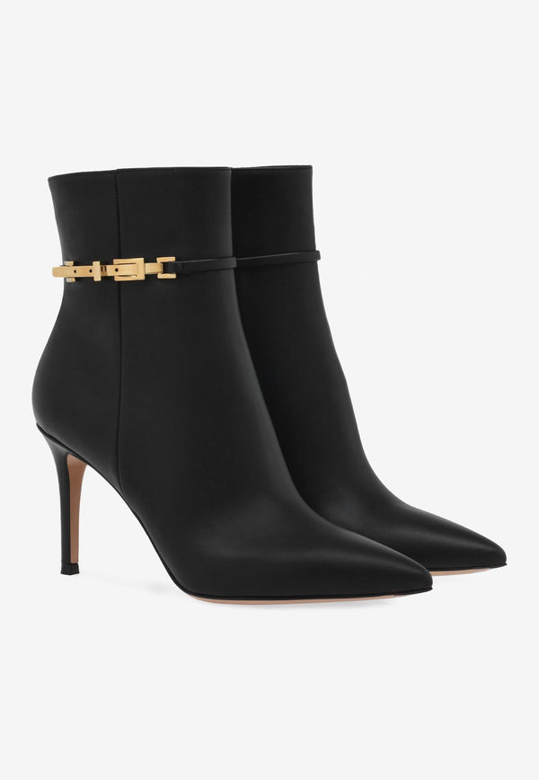 Gianvito Rossi Carrey 85 Calf Leather Ankle Boots G73063 85RIC VGINERO CALF GLOVE BLACK