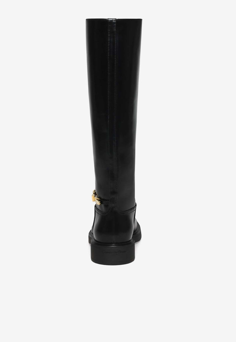 Gianvito Rossi Martine Knee-High Leather Boots G80188 20GOM DVDNERO DOVER D BLACK