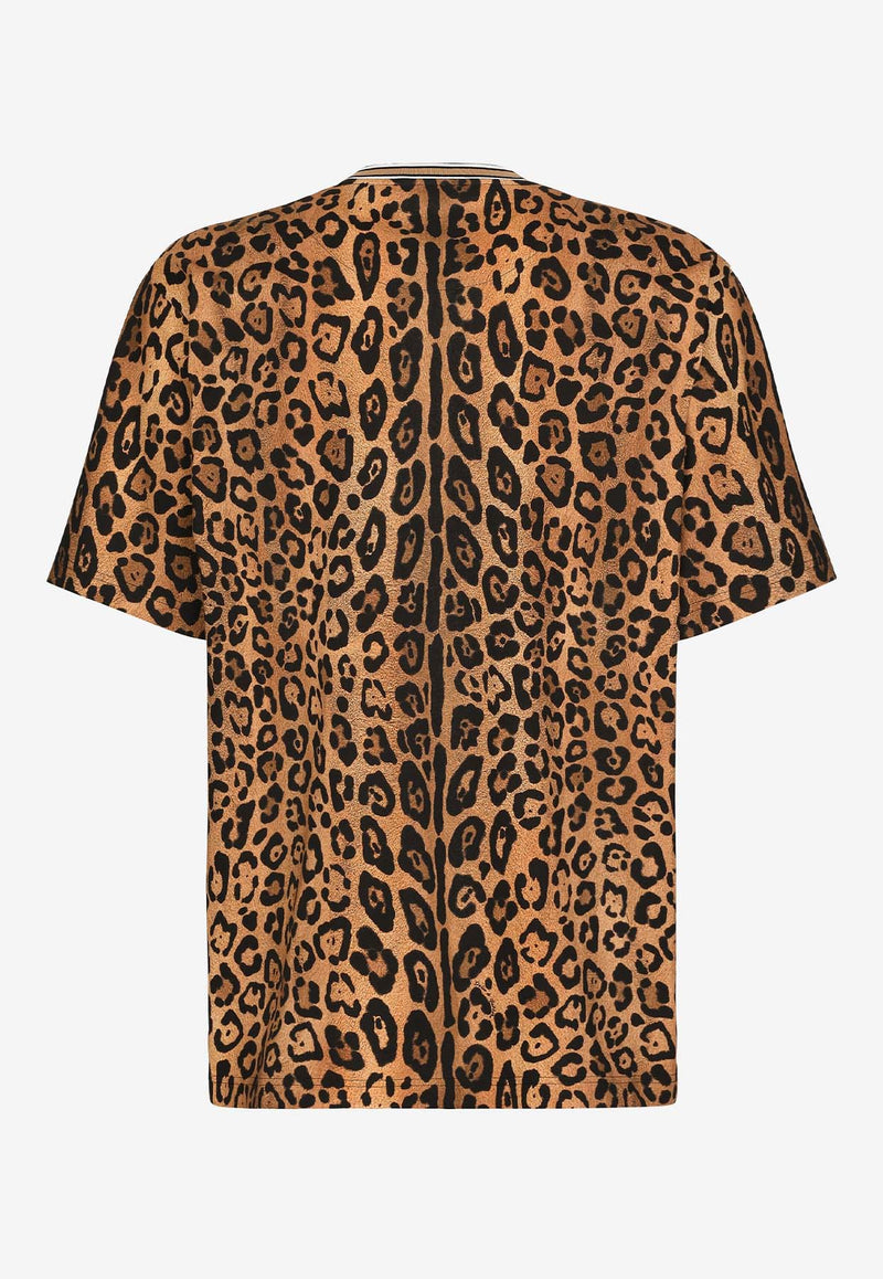 Dolce 
Gabbana Logo Plaque Leopard Print T-shirt Brown G8PN9T II7B0 HXNBM