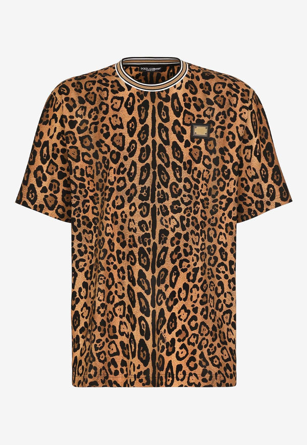 Dolce 
Gabbana Logo Plaque Leopard Print T-shirt Brown G8PN9T II7B0 HXNBM