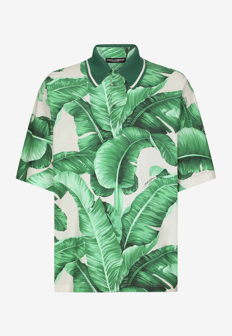 Dolce 
Gabbana Banana Tree Print Oversized Polo T-shirt Green G8RG4T HS7M4 H2005