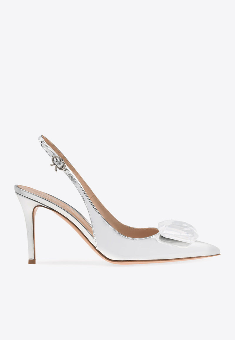 Gianvito Rossi Jaipur 85 Metallic-Leather Slingback Pumps G95322 85RIC METARGE METAL SILVER