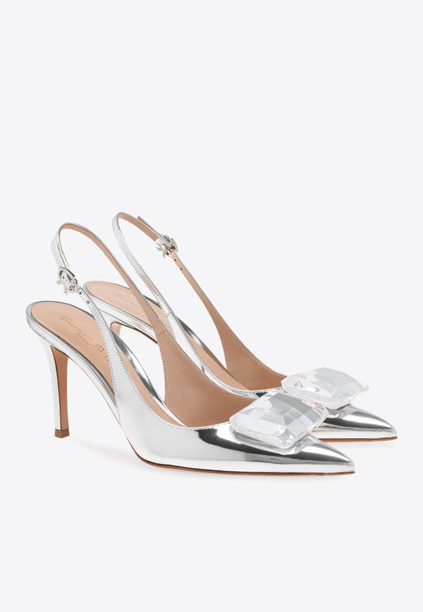 Gianvito Rossi Jaipur 85 Metallic-Leather Slingback Pumps G95322 85RIC METARGE METAL SILVER