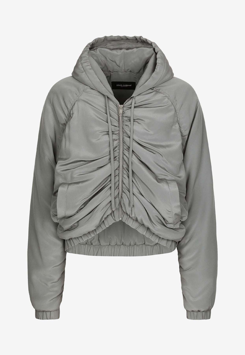 Dolce 
Gabbana Gathered Silk Hooded Jacket Gray G9AVQT FU1UQ V0545