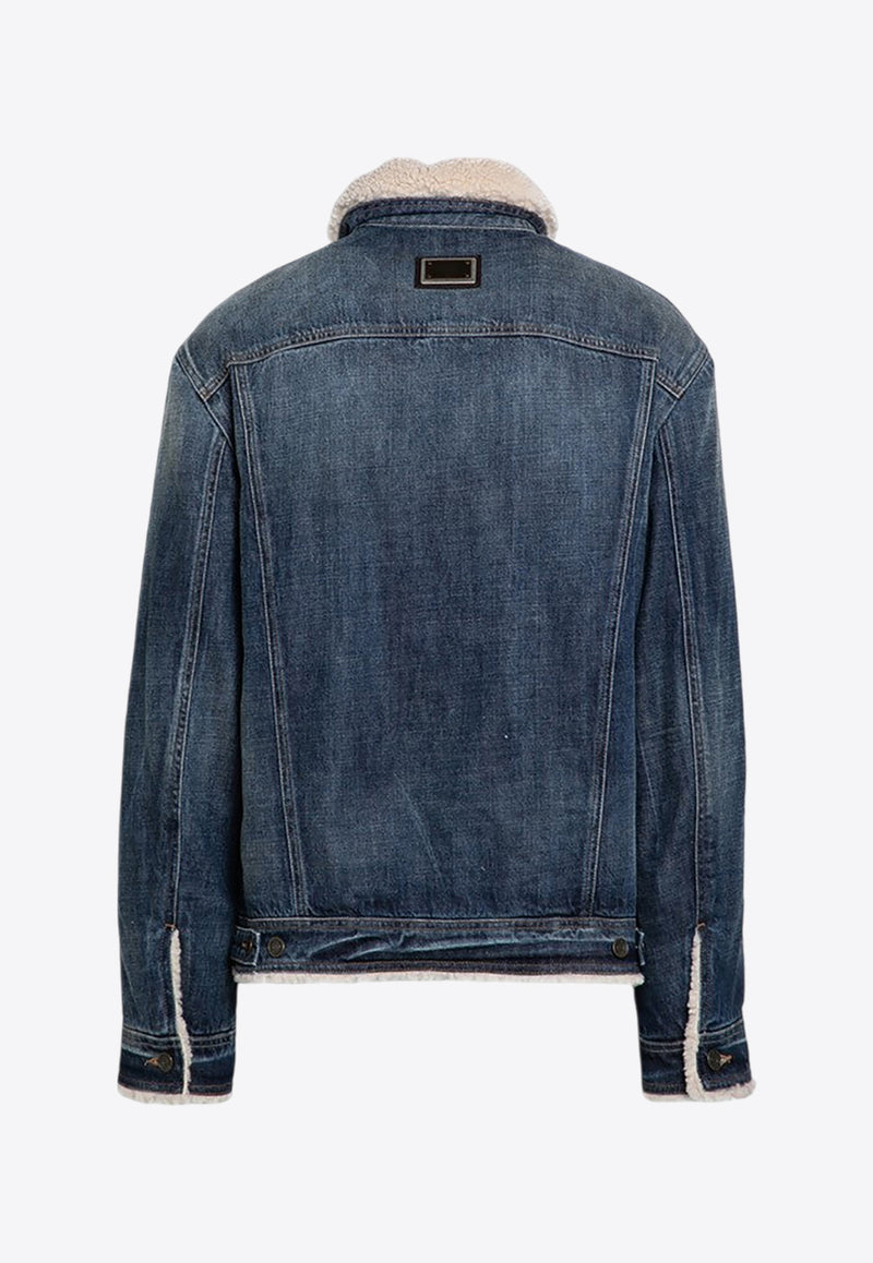 Dolce 
Gabbana Shearling-Trimmed Denim Jacket Blue G9BEJDG8LM8/P_DOLCE-S9001