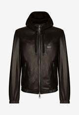 Dolce 
Gabbana Logo Plaque Hooded Leather Jacket Black G9ZY6L HULR0 N0000