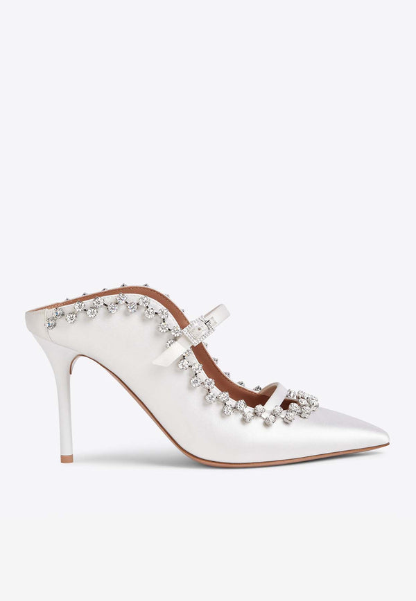 Malone Souliers Gala 85 Crystal-Embellished Satin Mules GALA 85-6 WHITE