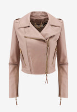 Elisabetta Franchi Asymmetric Cropped Leather Jacket Pink GD47Z51E2_DC4