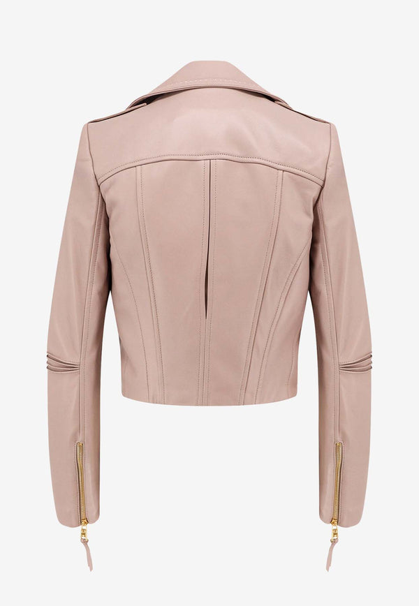 Elisabetta Franchi Asymmetric Cropped Leather Jacket Pink GD47Z51E2_DC4