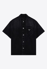 Prada Triangle Logo Short-Sleeved Denim Shirt Black GEC06712K8/Q_PRADA-F0557