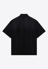 Prada Triangle Logo Short-Sleeved Denim Shirt Black GEC06712K8/Q_PRADA-F0557