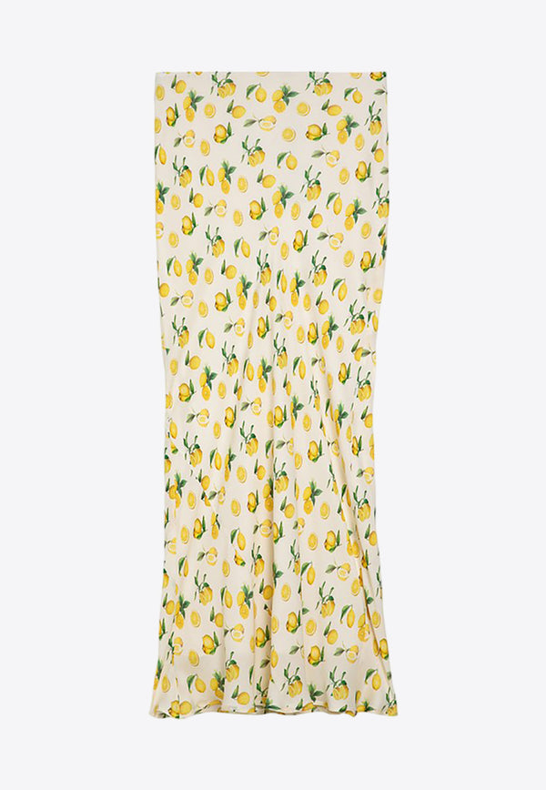 Sportmax Gerard Lemon Print Silk Midi Skirt White GERARDPL/O_SPORM-001